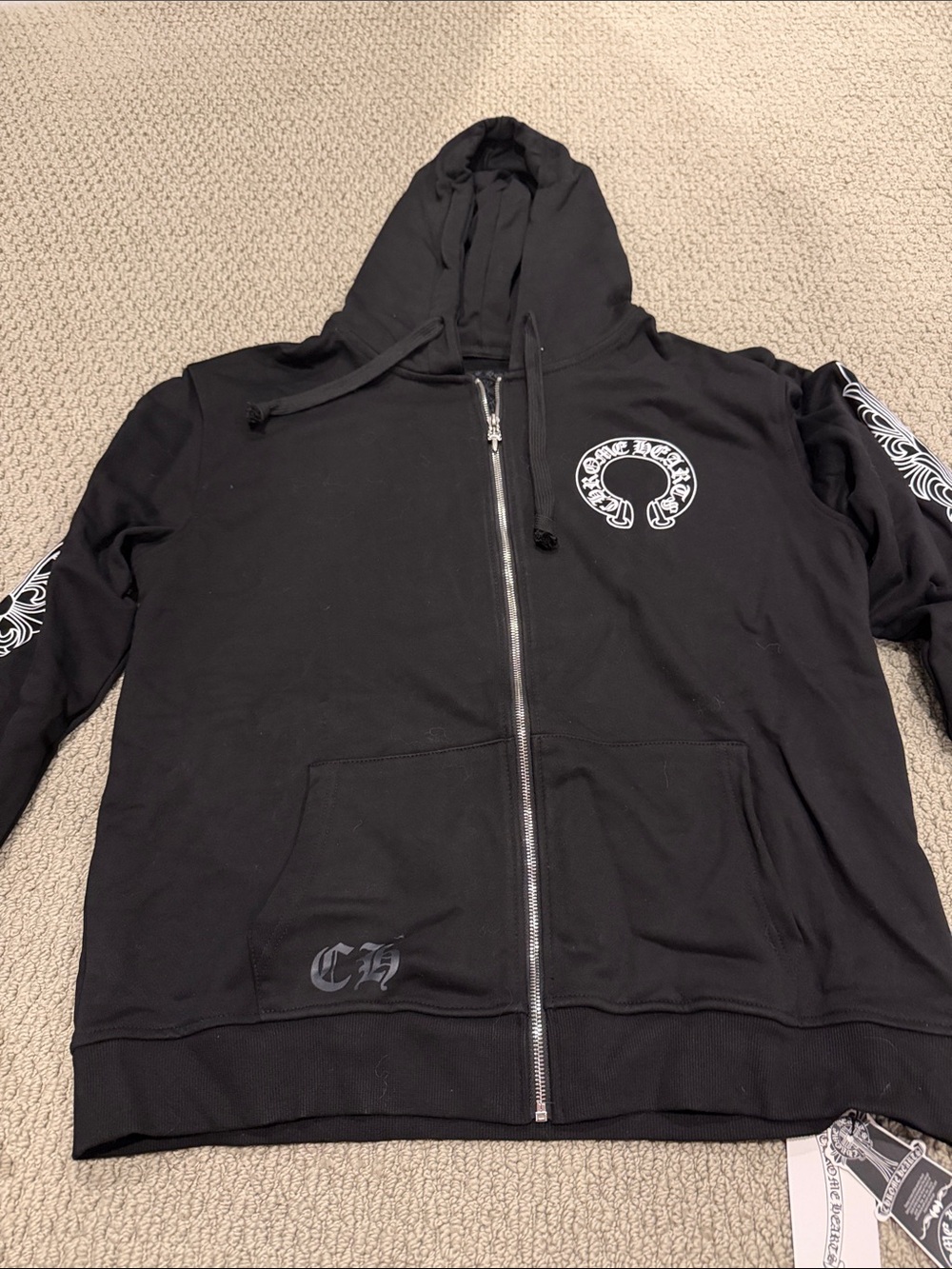 Chrome Hearts Black Zip-Up Hoodie with White Graphic